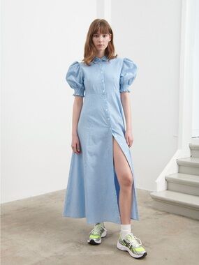 Boii Blue White Stripe Midi Shirt Dress